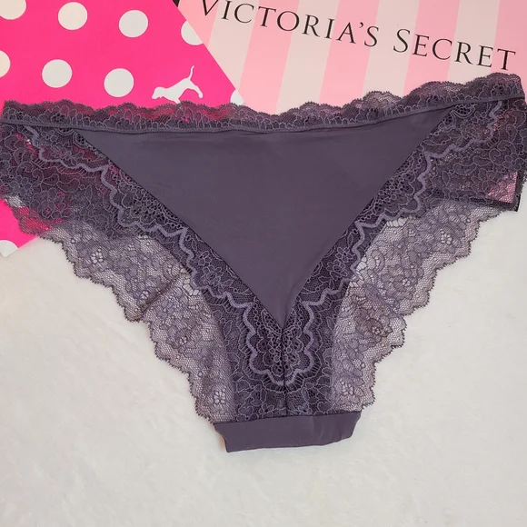 VS Dream Angels Smooth Satin Lace Cheekini Panty Size Lg Gray - Picture 3 of 6